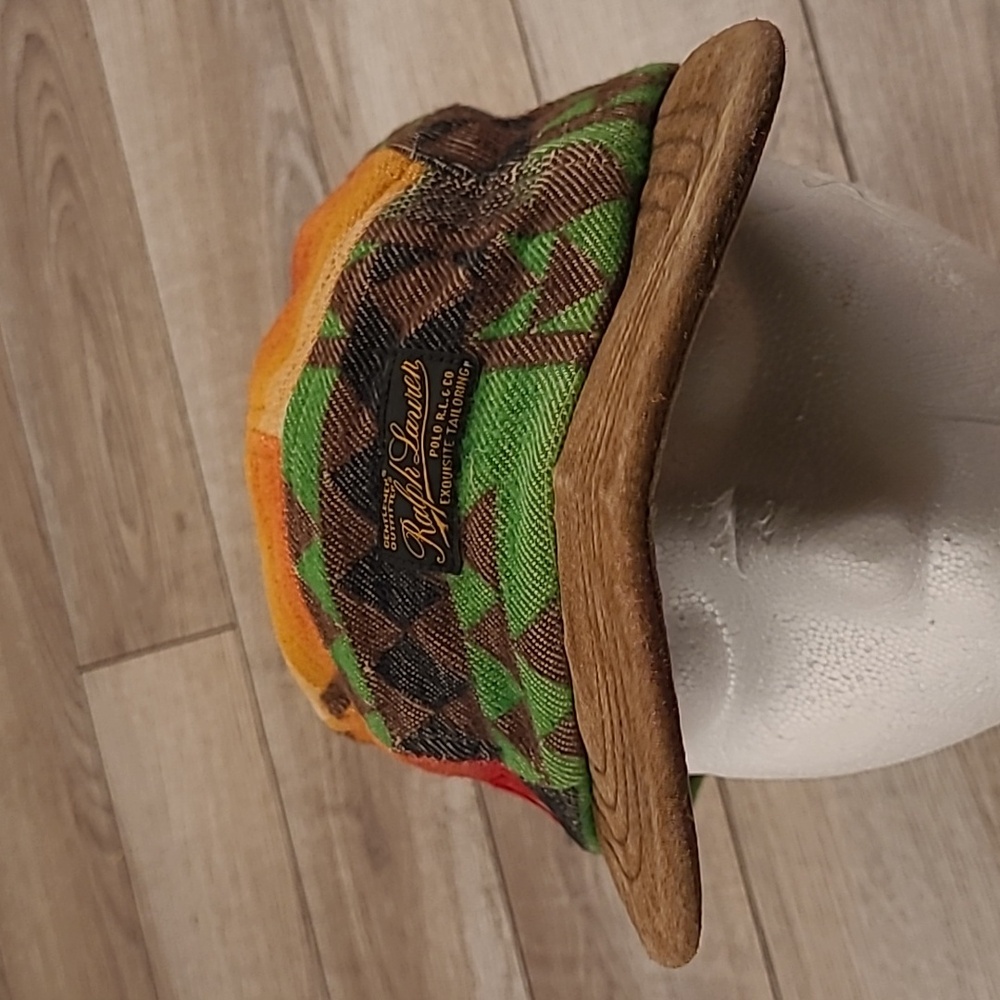 POLO RALPH LAUREN 5 Panel Aztec Southwestern Green Leather Strap Back Cap Hat